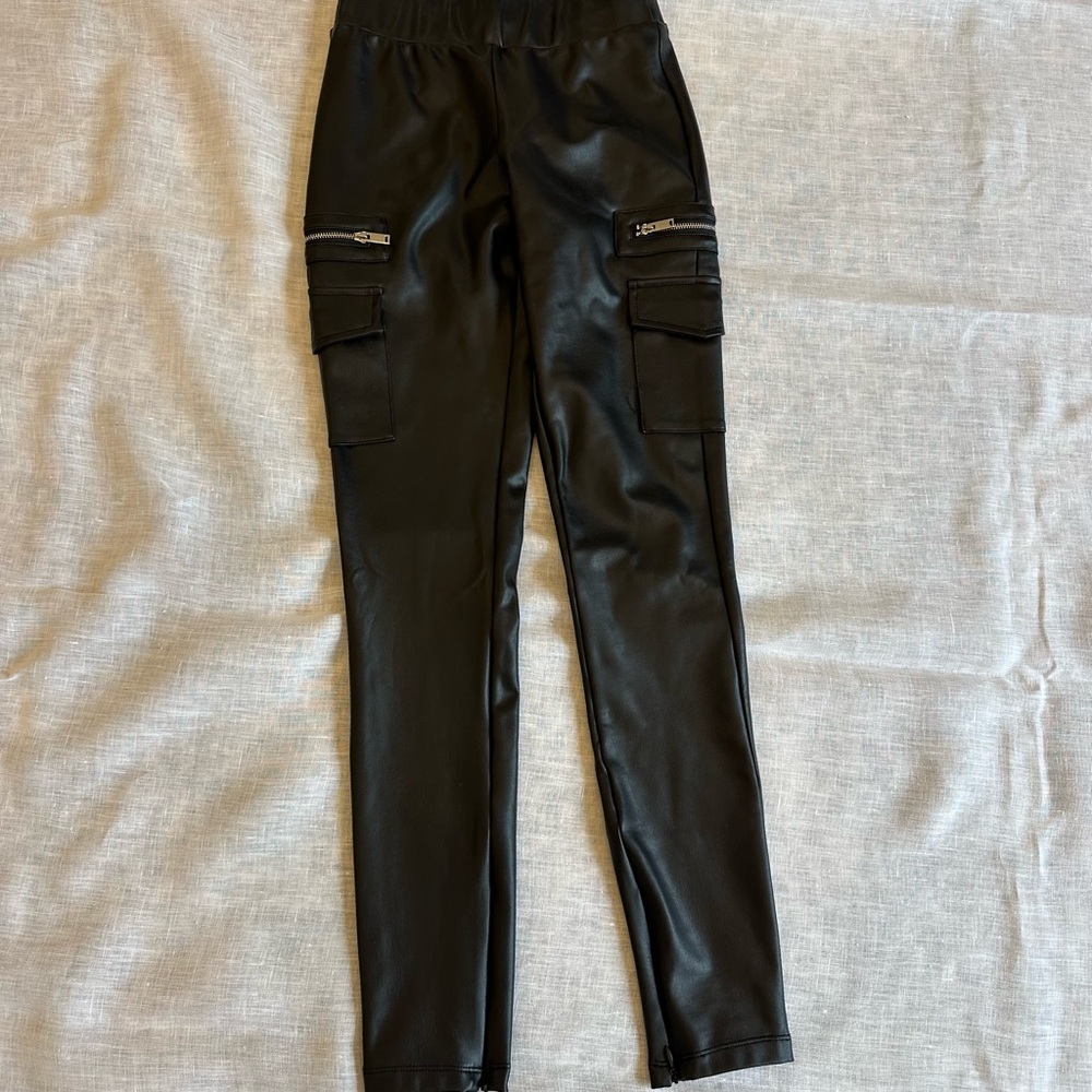 Generation Love Black faux leather Leggings with cargo pocket and zipper detail